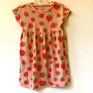 Girl’s 100% Cotton Strawberry Strawberries Short Sleeve T-Shirt Dress Size 5T